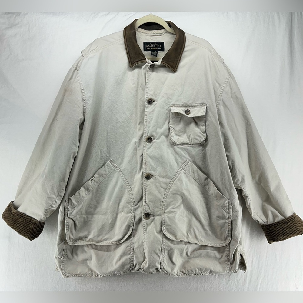 Banana Republic Jacket Barn Chore Western Utility Field Mens L Leather‎ Collar